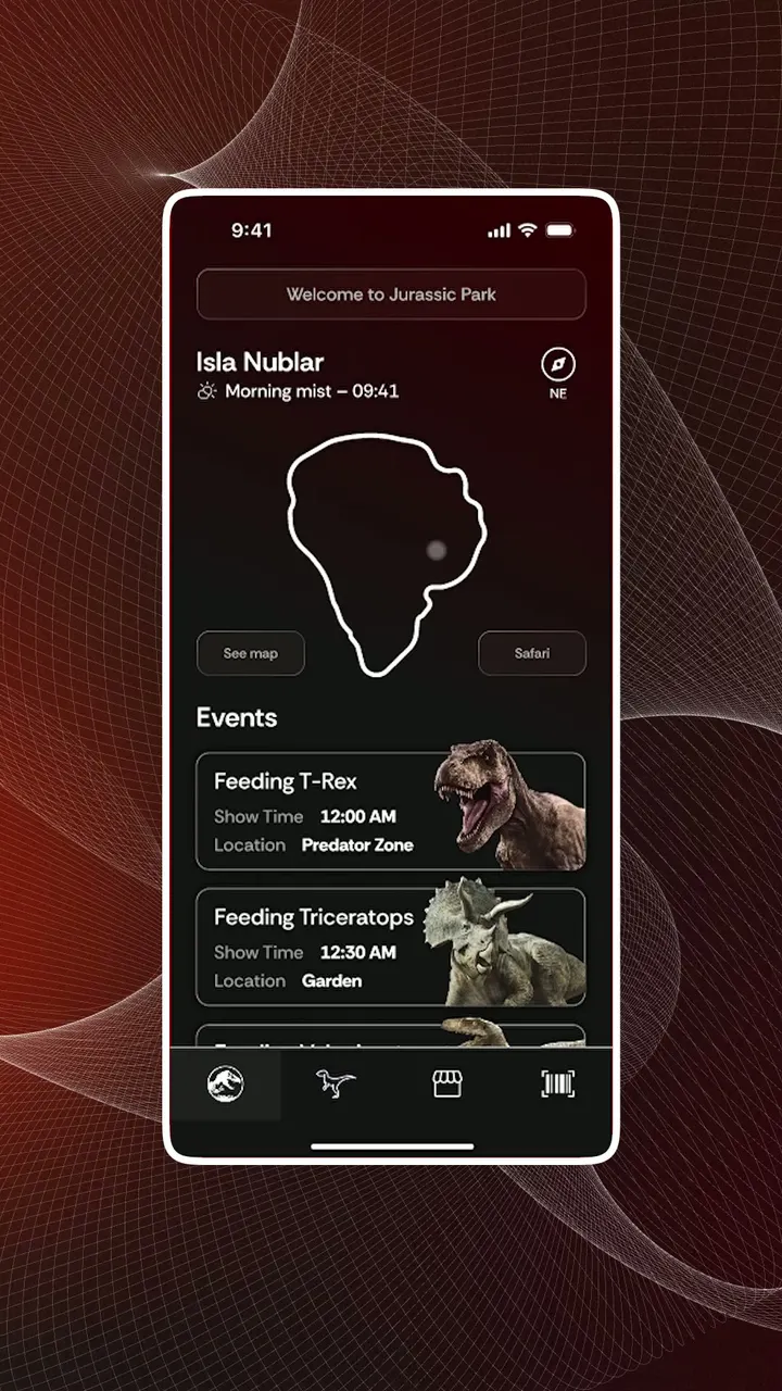 Concept d'application mobile animé : Jurassic Park